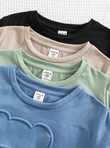 SHEIN 8 件套年轻男童舒适休闲日常百搭压花字母短袖 T 恤和短裤套装，适合春夏季、日常穿着、运动、郊游、学校、聚会、度假、拍照、返校季