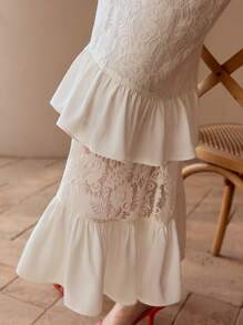 MOTF PREMIUM VESTIDO CON ESCOTE DESCUBIERTO DE HOMBROS Y ENCAJE DE CONTRASTE - Blanco - Ver 6