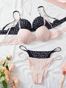 Bộ đồ lót nâng ngực gợi cảm lãng mạn 4 món dành cho nữ có họa tiết trái tim, thường ngày - Nhiều màu - Xem 2