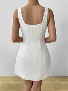 Chiquease Women's Boat Neck Waisted A-Line Linen Bow Slip Dress, Spring/Summer - Beige - View 2