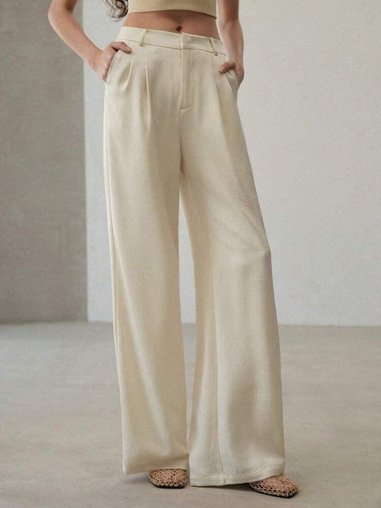 TEXTURED WIDE LEG SUIT PANTS