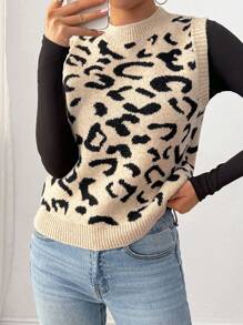 SHEIN LUNE Women Stand Collar Sleeveless Graphic Detail Simple Casual Knit Vest