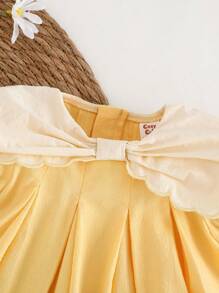 Cozy Pixies 女婴碎花图案圆领泡泡袖休闲百搭连衣裙 - 黃色 - 查看 5