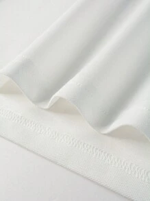 Manfinity Homme 男士纯色拼布前纽扣短袖休闲衬衫，日常穿着 - 白色 - 查看 5