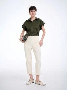SHEIN Clasi 女士修身直筒裤，朴素的乡村风格 - 白色 - 查看 1
