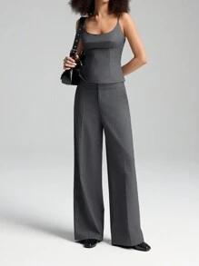 LYSMO Women Solid Color Simple Elegant Casual Versatile Camisole - Dark Grey - View 6