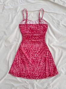 Soleia Váy yếm lưới họa tiết da báo dây mảnh gợi cảm - Hồng - Xem 2