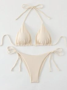 Swim Basics Bộ đồ bơi, Cúp tam giác, Quần lót lọt khe, Tối giản & Thời trang cho trang phục thường ngày cho kỳ nghỉ hè ở bãi biển - Màu be - Xem 3