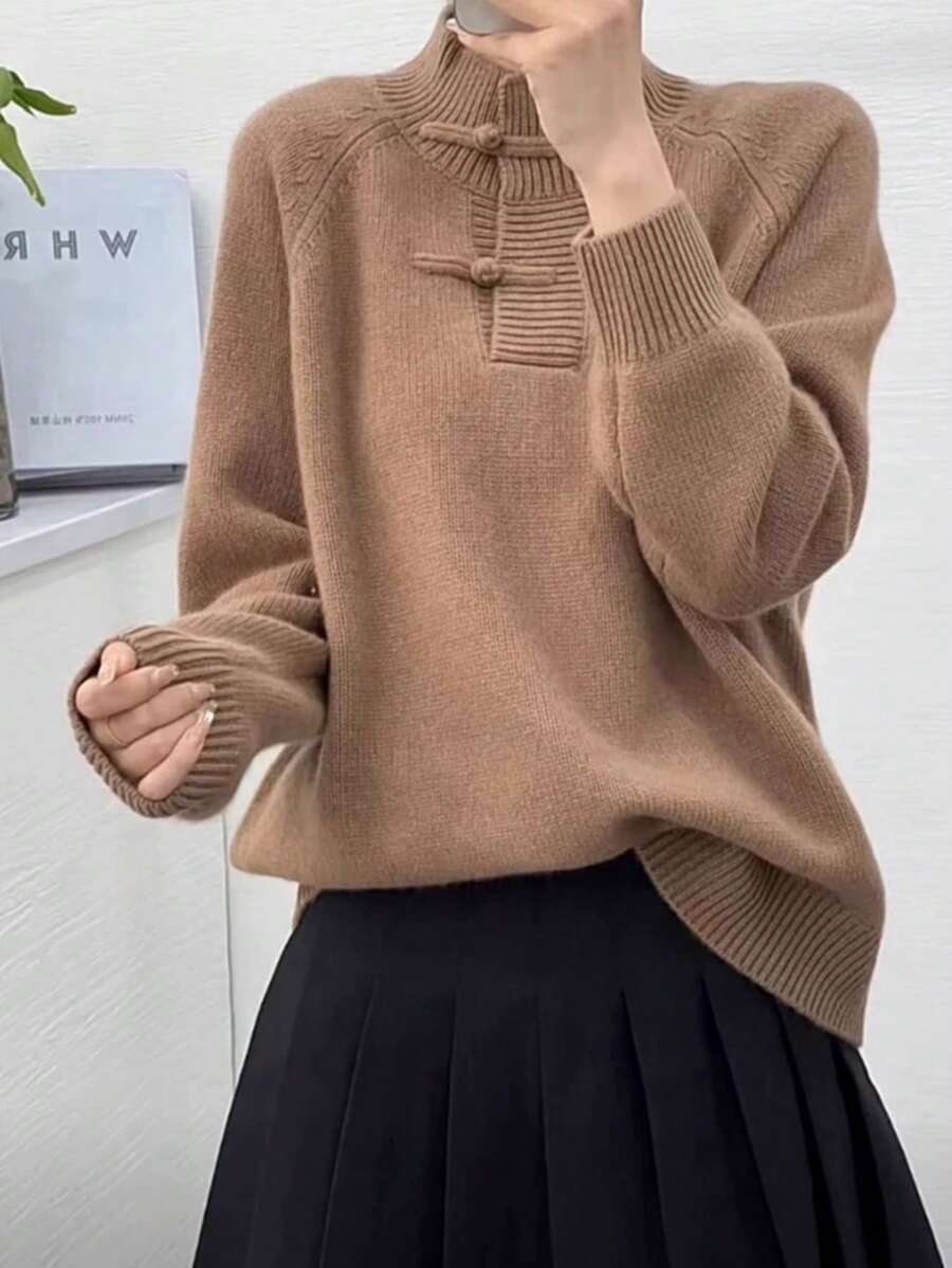 SHEIN LUNE 女士纯色长袖毛衣，简约风格休闲日常穿着