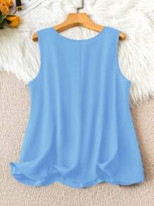 SHEIN LUNE Áo ba lỗ cổ tròn rộng rãi thường ngày đa năng cho nữ cỡ lớn - Màu xanh lam - Xem 2