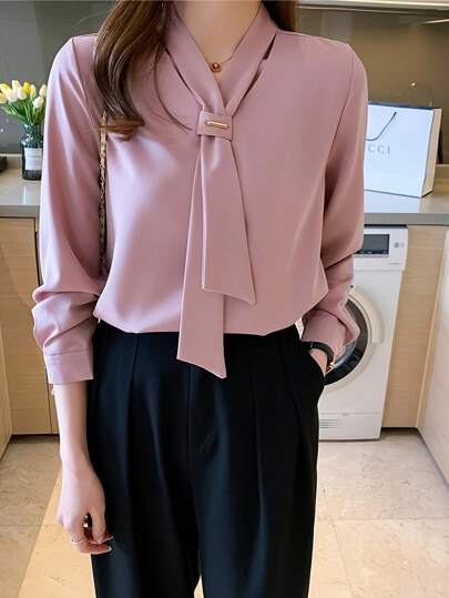 Camisa casual de unicolor para mujer para uso cotidiano