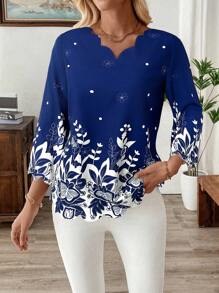 EMERY ROSE Women Loose Floral Bell Sleeve Shirt, Work Blouse