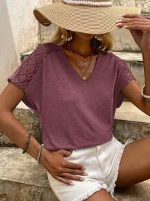 SHEIN LUNE Women Simple Solid Color Casual T-Shirt, Everyday Wear - Redwood - View 3