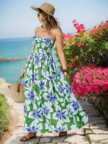 Vivid Eden Vestido largo de verano para mujer con estampado de árboles de coco para vacaciones en la playa - Verde - Ver 5
