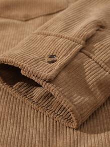 Manfinity Homme Men Plus Size Color Block Collar Long Sleeve Single-Breasted Jacket , Corduroy, Thermal Lined Jacket - Khaki - View 6