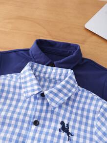 SHEIN 2pcs/Set Young Boy Casual Simple Short Sleeve Shirt & Shorts Set - Multicolor - View 3