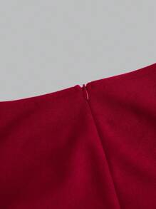 SHEIN Girlism Vestido elegante mini para fiesta y Día de San Valentín con decoración de lazo en tono bicolor para adolescentes - Rojo - Ver 4