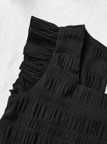 SHEIN 2pcs Baby Girl Ruffle Trim Black Top And Elastic Waist Shorts Set, Summer Mommy And Me Matching Outfits (2 Sets Sold Separately)