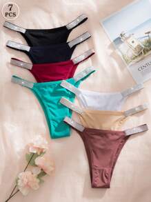 7pcs Set Silver Colored Waist Belt & Sexy Ladies' Comfy Assorted Color Bikini Underwear - Multicolor - View 4