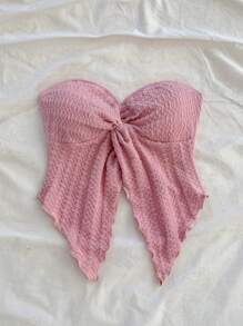 Soleia Top cómodo de gasa con abertura frontal, textura de tela, sin tirantes, ideal para uso casual y romántico en vacaciones, para tomar el té por la tarde dentro o fuera, de vuelta a la escuela