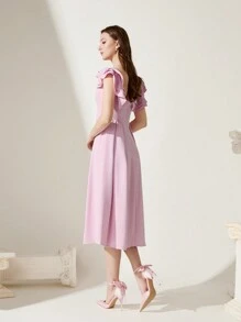 CUCCOO CHICEST Giày cao gót mũi nhọn đính nơ ruy băng 3D cho nữ, phong cách ngọt ngào lãng mạn thanh lịch, giày cao gót satin màu hồng thích hợp cho buổi hẹn hò, trà chiều, ngày lễ tình nhân, tiệc sinh nhật, trang phục quý cô tinh tế - Hồng - Xem 3
