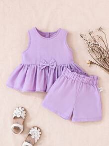 Souflis Souflis 2 stuks paarse elegante, luxe en schattige casual outfits voor babymeisjes, lente/zomer