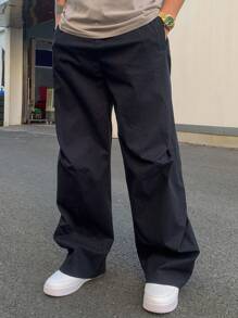 DAZY Solid Navy Pleated Design Men's Pants, Spring/Summer - Navy Blue - View 5