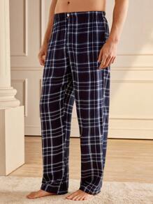 Manfinity Men's Plaid Elastic Waist Lounge Pants - Black - View 6