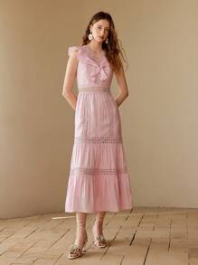 MOTF PREMIUM CONTRAST LACE RUFFLE TRIM DRESS - Pink - View 5