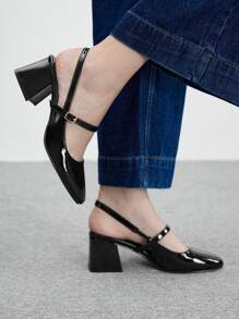 CUCCOO BIZCHIC Women's Elegant Mary Jane Square Toe Chunky Heel Slip On Pumps, Suitable For Commuting And Casual Outfits In Spring Spring Shoes Spring Break Easter For Christmas