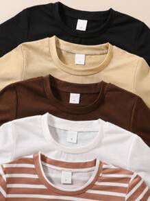 SHEIN Explorewe Camiseta de manga corta casual, versátil y sencilla para niño - Multicolor - Ver 5