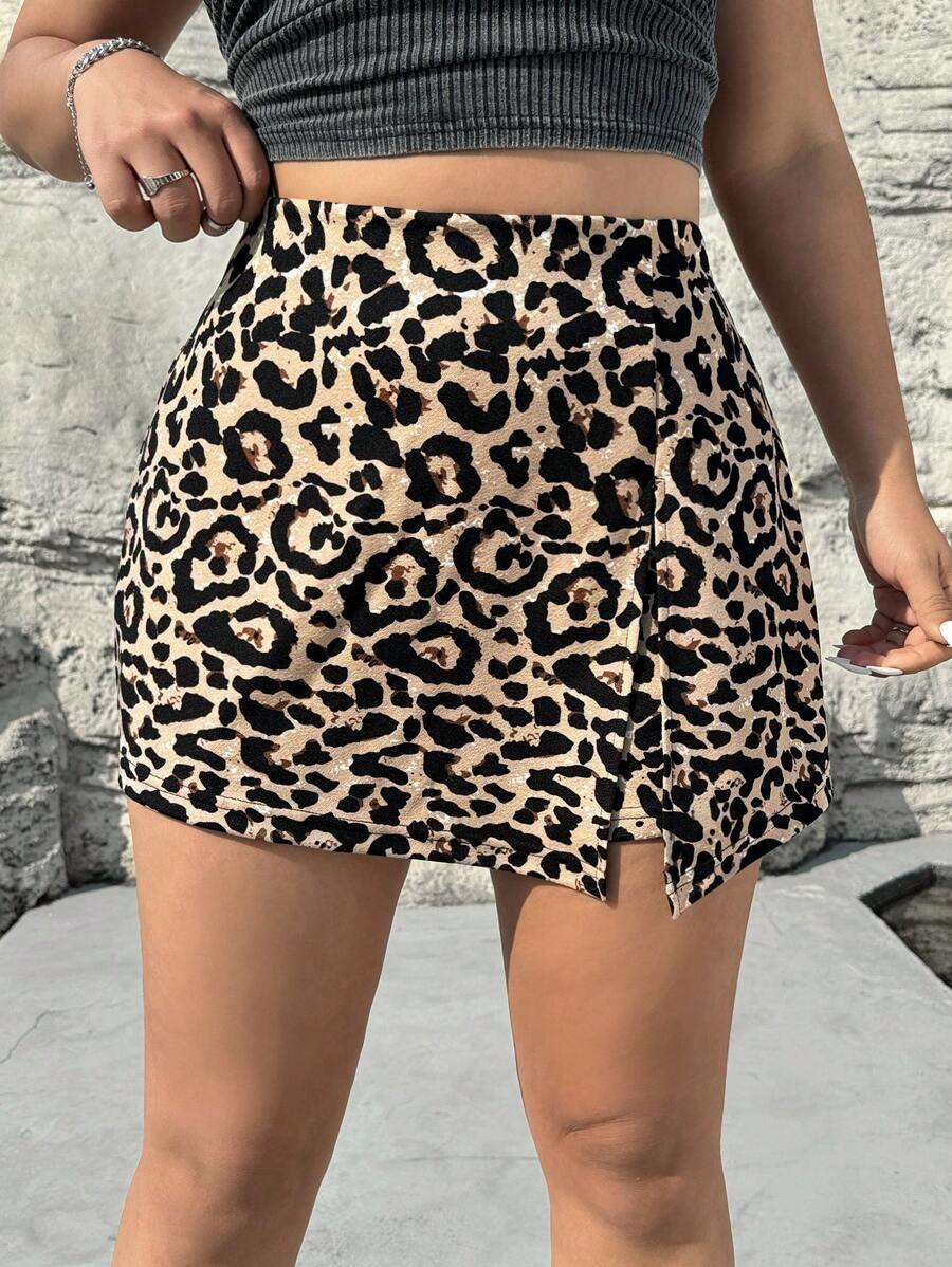 SHEIN EZwear 大码豹纹短迷你裙短裤