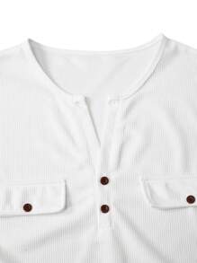 Manfinity Homme Camiseta de hombre de manga corta, cuello en V y abotonadura a presión de unicolor