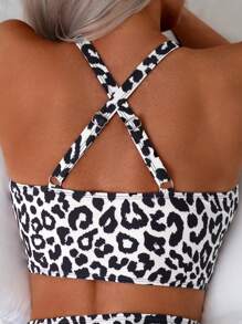 Swim Lushoire 女士夏季海滩度假豹纹 V 领比基尼两件套泳衣套装 - 彩色 - 查看 4