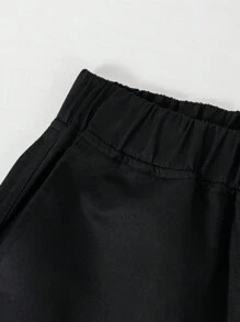 男童纯色工装口袋直筒休闲裤 - 黑色 - 查看 4