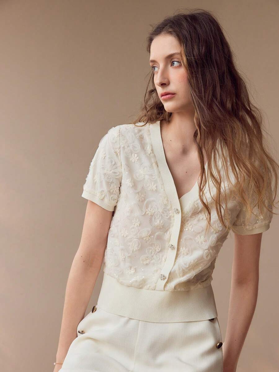 MOTF 花卉图案前排纽扣衬衫 - 米色 - 查看 1