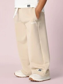 SUMWON Youth Wide Leg Athletic Sweatpants Relaxed Fit Elastic Waist Drawstring Training Sport Wear Casual Winter Fleece Streetwear Joggers Pants - Brown - View 2