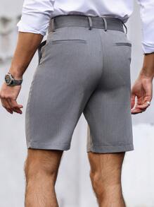 Manfinity Bizformal Men's Button + Adjustment Buckle Casual Shorts Simple Fashion Casual Solid Color - Grey - View 3