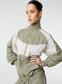 SHEIN Unity Contrast Panelling Zip Through Raglan Long Sleeve Nylon Windbreaker Jacket - Multicolor - View 1