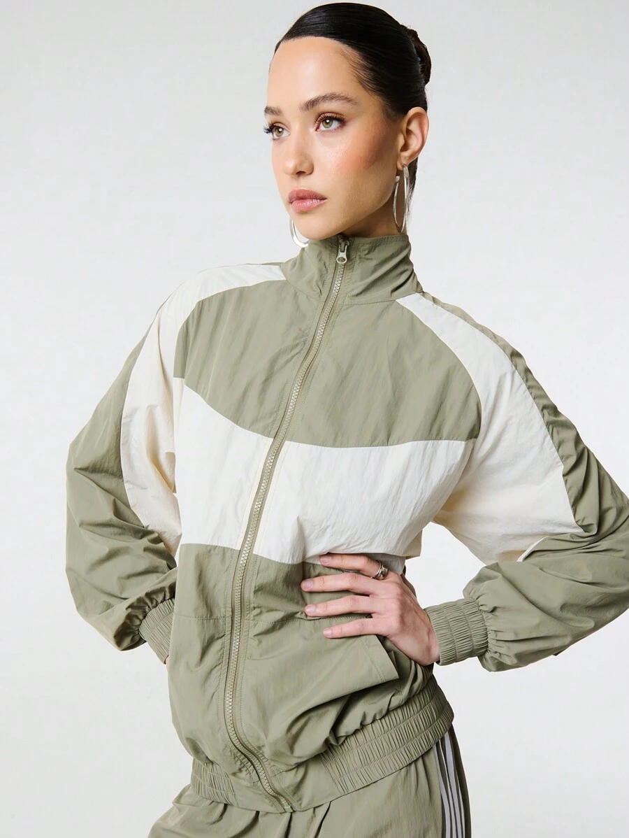 SHEIN Unity Contrast Panelling Zip Through Raglan Long Sleeve Nylon Windbreaker Jacket - Multicolor - View 1