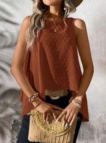 EMERY ROSE Camiseta sin mangas blanca de corte asimétrico con cuello redondo y efecto estilizante, de estilo casual de verano - Marrón - Ver 4