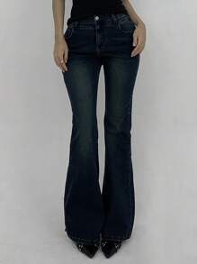 DAZY Women's Washed & Distressed Slim Flare Leg Jeans