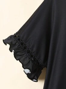 SHEIN Tween Girl Drop Shoulder Splice Floral Ruffle Graphic Short Sleeve Casual T-Shirt - Black - View 5