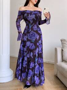 Modelyn 女士超长休闲连衣裙，简约时尚，适合日常穿着 - 紫色 - 查看 5