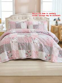 3pcs Floral Print Polyester Boho Vintage Style Bedspread Set, Includes 1 Bedspread & 2 Pillow Shams, Suitable For Home Bedroom, All Season Decor, Bedroom Setting