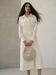 MOTF PREMIUM CONTRAST TWEED RAW TRIM BUTTON FRONT DRESS, PATCH POCKETS, MIDI SHIRT DRESS, WHITE DRESS,SPRING/SUMMER