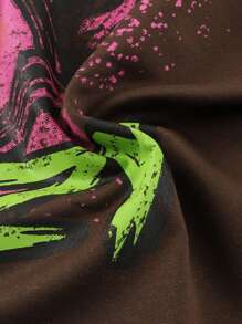 ROMWE MEN Street Life Men Loose Fit Drop Shoulder Short Skull Printed T-Shirt - Apricot - View 4