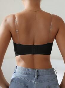 Women Strapless And Underwire-Free Convertible Bandeau Bra Set With Front Closure, Pushup And Includes Invisible Shoulder Straps & Nipple Covers, 3pcs/Set