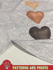 SHEIN LUNE Áo nỉ cổ tròn in hoa hình trái tim tối giản cỡ lớn, màu xám - Xám - Xem 3
