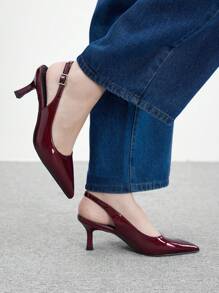 CUCCOO BIZCHIC 栗色亮面皮革尖头高跟鞋，女士正装鞋，适合通勤、约会、聚会、度假